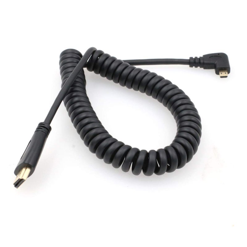 SZRMCC Right Angled Micro HDMI to HDMI High Speed Coiled Cable for Tablet Canon Sony DSLR Camera ATOMOS Monitor - Image 1
